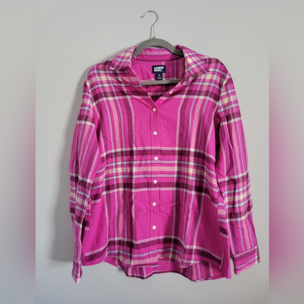 Pink Plaid Lands' End Button Down